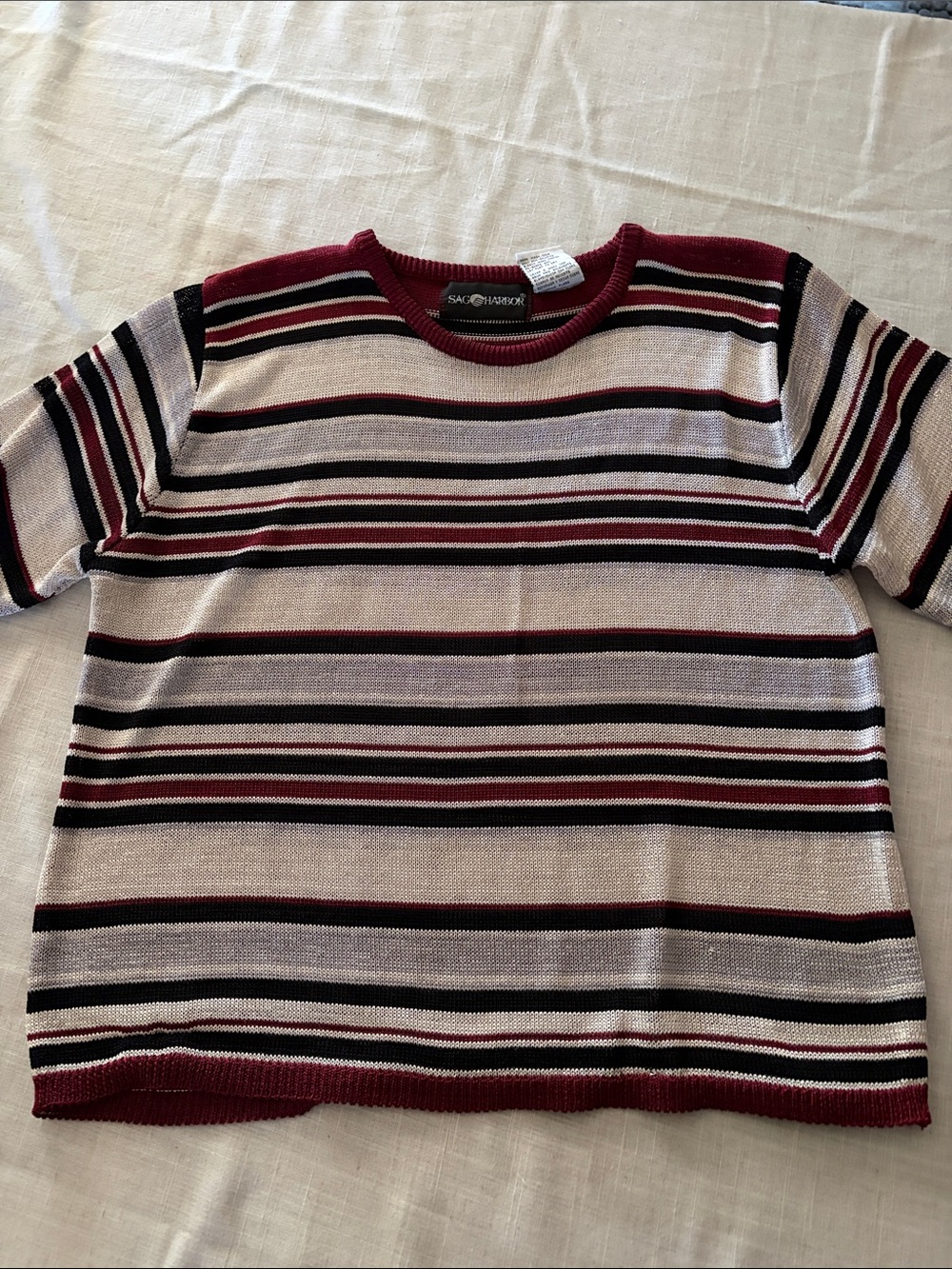 0032-Sag Harbor Short-Sleeve Striped Knit Top